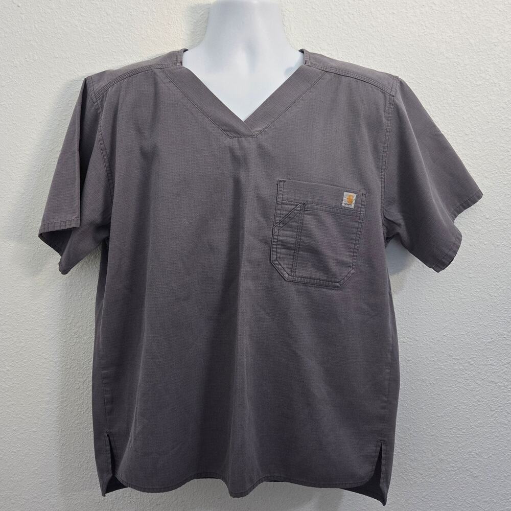 Carhartt Men's Size M Gray Scrub Top V-Neck Front Pocket